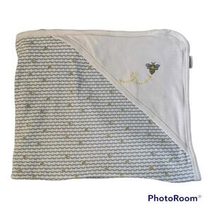 Burt's Bees Baby Security Receiving Blanket Blue White Bee Print Organic Cotton